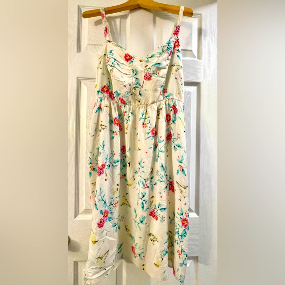 Torrid Floral Midi Dress - Cream with Pink and Blue